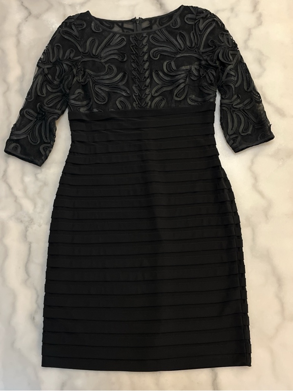 Black Long-Sleeve Embroidered Bodice Cocktail Dress